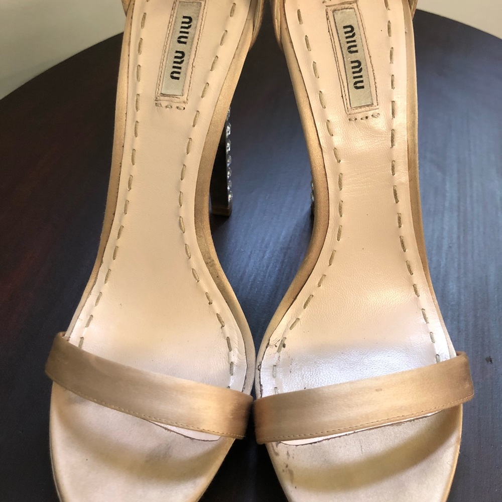 MIU MIU Crystal heeled satin sandals - Picture 4 of 7